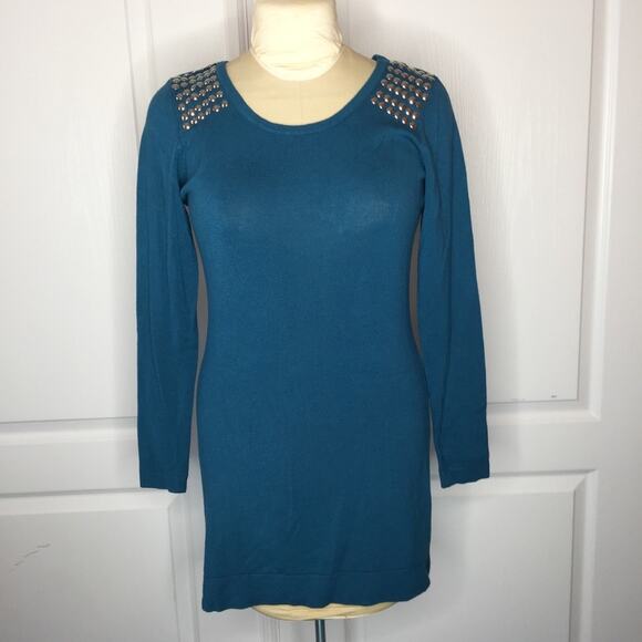 Como Black Blue Metal Studded Tunic Top Long Large sweater long sleeve - Picture 1 of 5